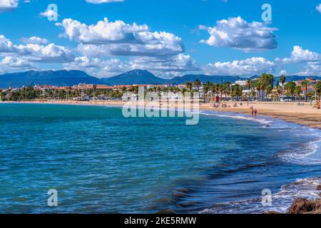 Cambrils Spanien Strand Costa Dorada Playa Platja Prat d`en Fores goldene Küste in Katalonien Stockfoto